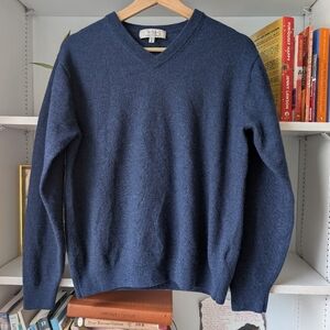 Turnbury Knit Sweater Merino Wool V Neck Blue Size Medium Preppy Academia Cozy